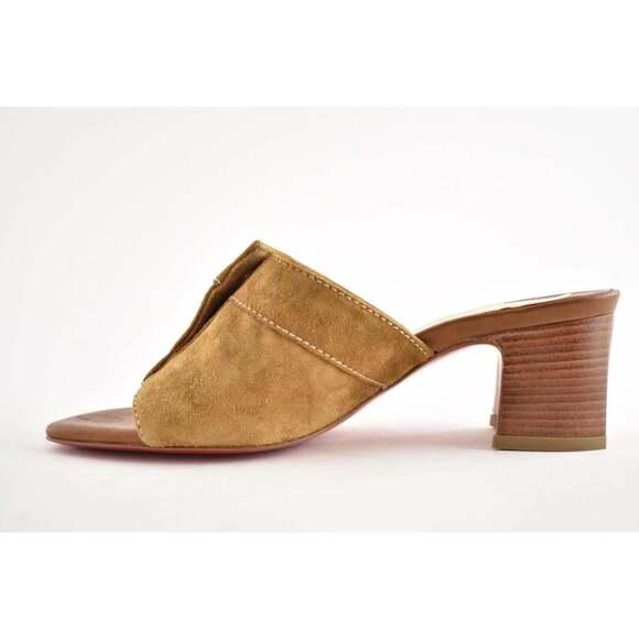 Christian Louboutin Dechirago 55 Safari Brown Suede Mule Block Heel Sandal 35 - Picture 8 of 12